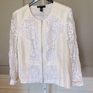 INC International Concepts Women's 3X White Lace Full Zip Jacket EUC feminine